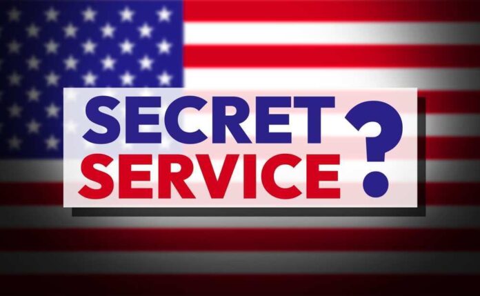 Secret Service text over American flag background.