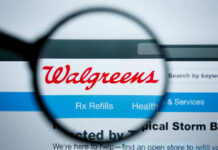 Magnifying glass highlighting Walgreens website header logo