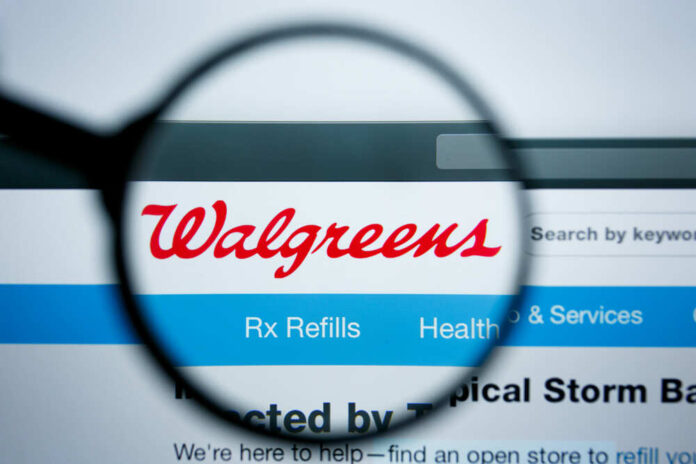 Magnifying glass highlighting Walgreens website header logo