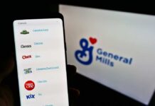 Phone displaying cereal brands General Mills logo visible