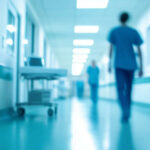 Blurred hospital corridor with medical staff