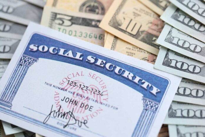 A social security card placed on top of various denominations of U.S. currency