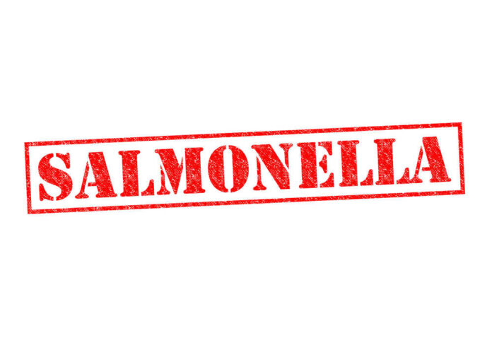 Red stamp with the word 'SALMONELLA' indicating a health warning