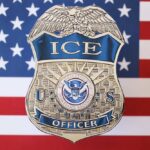 ICE Officers CAUGHT Lying Under Oath? ICE officer badge displayed against an American flag background