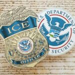 Deadly ICE Shooting Sparks Internal DHS Turmoil ICE badge and Department of Homeland Security emblem on a textured background