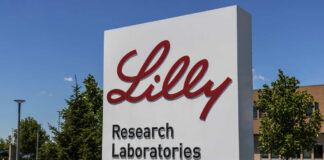 Sign for Lilly Research Laboratories with blue sky in the background