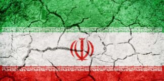 Cracked texture of the Iranian flag with green, white, and red colors