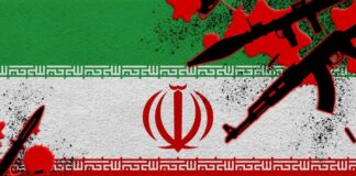 Artistic representation of the Iranian flag with military symbols