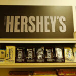 Display of Hershey's chocolate products on a store shelf
