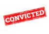 Hollywood Actor CONVICTED — Stabbed Ex 20 Times Red stamp with the word 'CONVICTED' in bold white letters