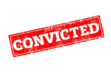 Red stamp with the word 'CONVICTED' in bold white letters