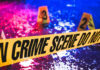 NOW: Bloody Weekend – 6 Dead; 19 Shot Crime scene tape with blurred evidence markers.