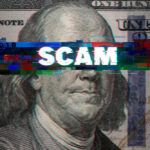 Priest’s Casino Splurge Exposed Dollar bill glitch effect with scam text overlay