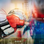 Gas Prices EXPLODE — Inflation Skyrockets Gas pump with financial data overlay and oil refinery in the background