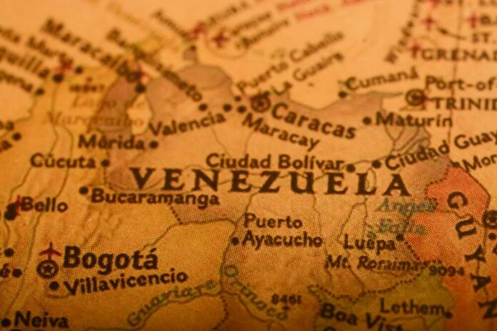 View,Of,Venezuela,Location,On,Map.,Venezuela,,Situated,On,The Close-up of a map highlighting Venezuela and surrounding regions