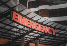 VIDEO: Mall Floor Explodes, Then Vanishes Illuminated emergency sign at a hospital entrance
