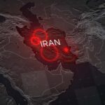 Iran Strikes Injure Dozens — Then What? A digital map highlighting Iran with red circles