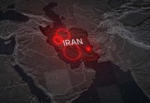 Iran Strikes Injure Dozens — Then What? A digital map highlighting Iran with red circles