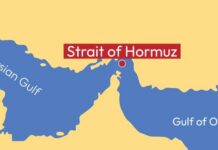Hormuz Erupts: Ceasefire Hangs By A Thread Map highlighting the Strait of Hormuz between the Persian Gulf and Gulf of Oman