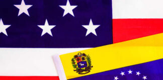 Flags of Venezuela and the United States displayed together