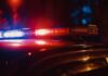 One Push, One Death — Justice On Trial Close-up of a police car's emergency lights at night