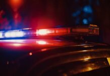 One Push, One Death — Justice On Trial Close-up of a police car's emergency lights at night