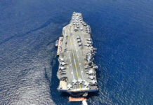 VIDEO: Cartel Boat Vaporized in U.S. Strike Aircraft carrier on open sea with parked planes