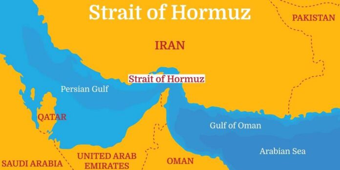 shutterstock_2748827505 Map highlighting the Strait of Hormuz and surrounding countries
