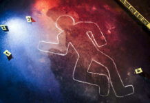 Missing Proof Clouds Idaho In-N-Out Carnage Crime scene chalk outline with numbered evidence markers.