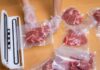 Meat-Only Miracle? Nasty Medical Condition Vanishes? Hands wearing gloves vacuum sealing meat in plastic bags