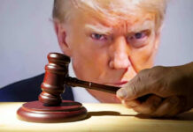 Judge Slaps Trump Order – Makes Him Stop Donald Trump behind a judge’s gavel held by a hand