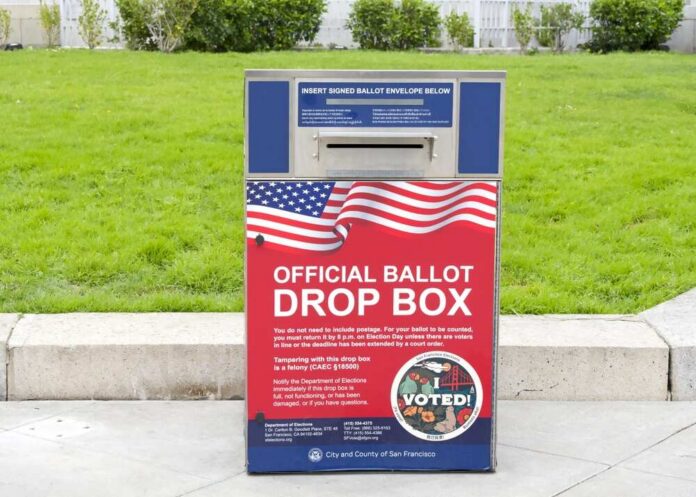 San,Francisco,,Ca,-,March,01,,2024:,Official,Ballot,Drop Official ballot drop box in a park