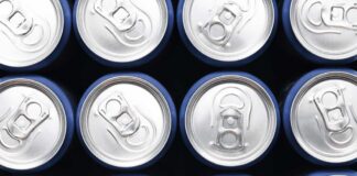 Aluminum can tops arranged in a grid
