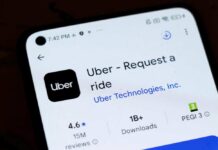 Smartphone screen showing Uber app listing in app store