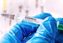 BOMBSHELL: Ozempic Kills Urge Gloved hands holding a syringe labeled Ozempic